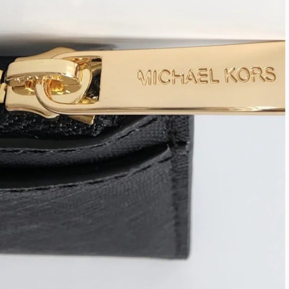 MICHAEL KORS Jet Set Crossbody Bag Black Gold Chain & Matching Wallet Card Case - Picture 8 of 14